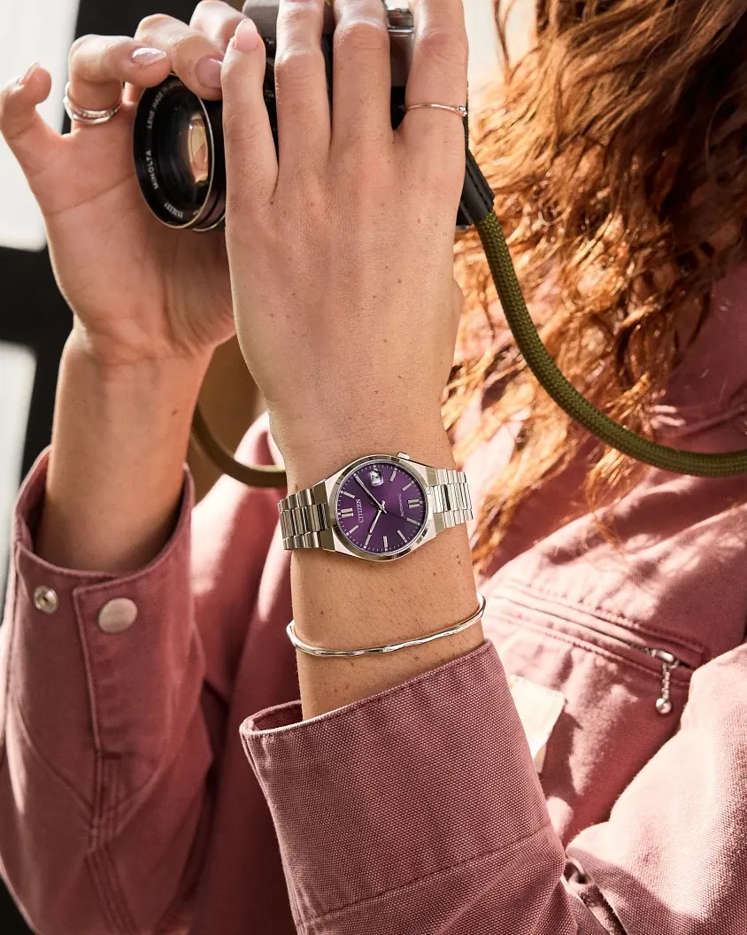 TSUYOSA 37mm Purple Dial Stainless Steel Bracelet NJ0200-50W